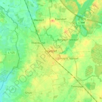 Mapa topográfico Nortorf, altitud, relieve