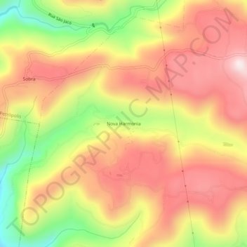 Mapa topográfico Nova Harmonia, altitud, relieve