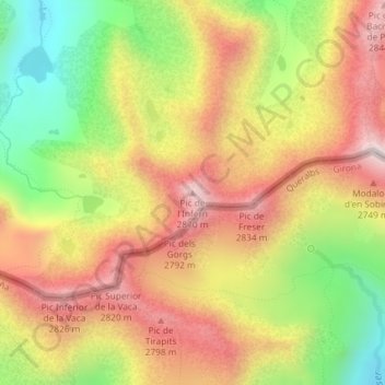 Mapa topográfico Pic de l'Infern, altitud, relieve