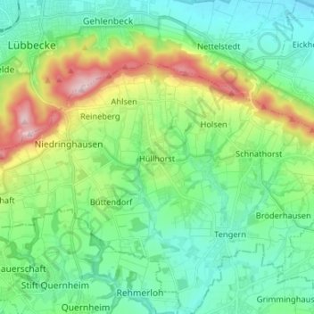 Mapa topográfico Hüllhorst, altitud, relieve