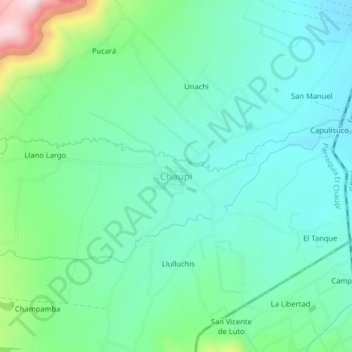 Mapa topográfico Chaupi, altitud, relieve