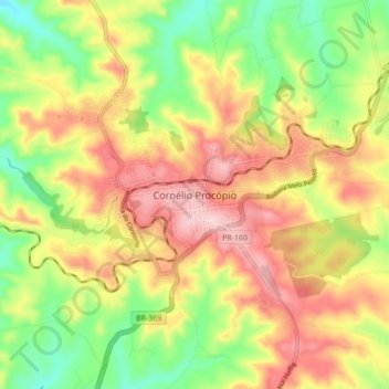 Mapa topográfico Cornélio Procópio, altitud, relieve