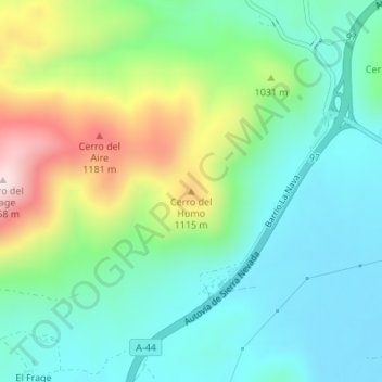 Mapa topográfico Cerro del Humo, altitud, relieve