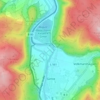 Mapa topográfico Hilwartshausen, altitud, relieve
