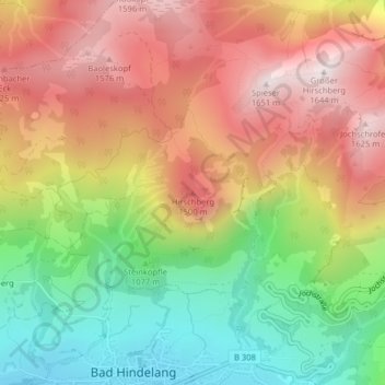 Mapa topográfico Hirschberg, altitud, relieve