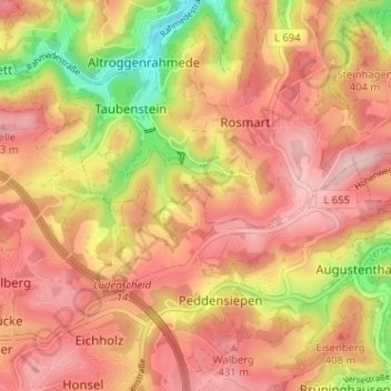 Mapa topográfico Ossenberg, altitud, relieve