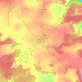 Mapa topográfico Tigerfeld, altitud, relieve