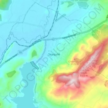 Mapa topográfico Sesquilé, altitud, relieve