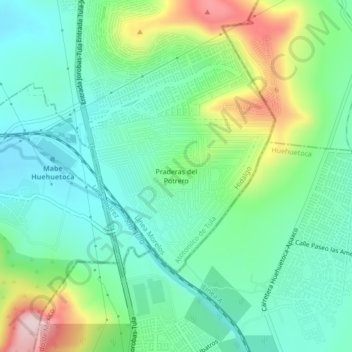 Mapa topográfico Praderas del Potrero, altitud, relieve