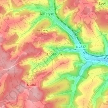 Mapa topográfico Angeltürn, altitud, relieve