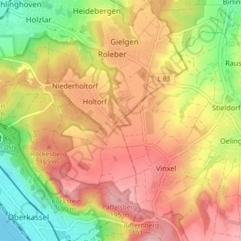 Mapa topográfico Ungarten, altitud, relieve