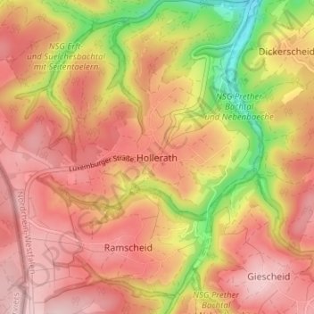 Mapa topográfico Hollerath, altitud, relieve