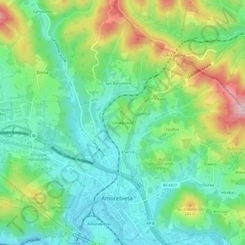 Mapa topográfico Larragoikoa, altitud, relieve