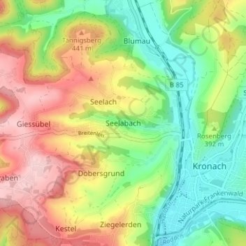 Mapa topográfico Seelabach, altitud, relieve