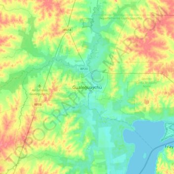 Mapa topográfico Gualeguaychú, altitud, relieve