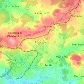 Mapa topográfico Erkersreuth, altitud, relieve