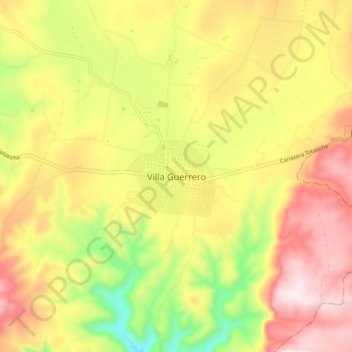 Mapa topográfico Villa Guerrero, altitud, relieve