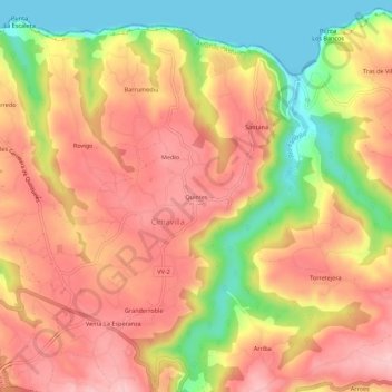 Mapa topográfico Quintes, altitud, relieve