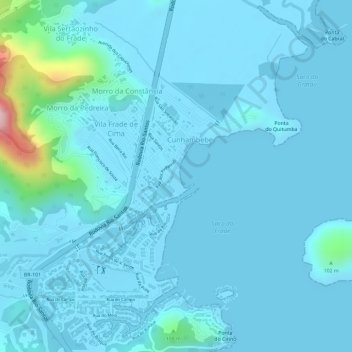 Mapa topográfico Praia do Frade, altitud, relieve