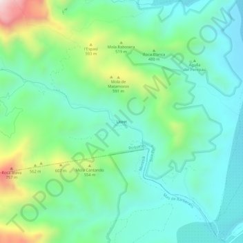 Mapa topográfico Lloret, altitud, relieve