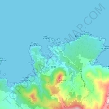 Mapa topográfico Portinatx, altitud, relieve