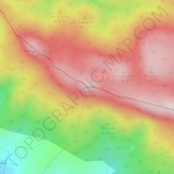 Mapa topográfico Cocinas, altitud, relieve