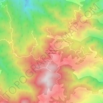 Mapa topográfico San Sebastián Capulines, altitud, relieve