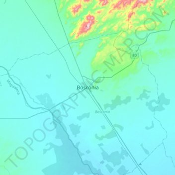 Mapa topográfico Bosconia, altitud, relieve