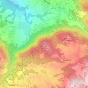 Mapa topográfico Monte Grande d'Aiano, altitud, relieve