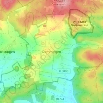 Mapa topográfico Demmingen, altitud, relieve