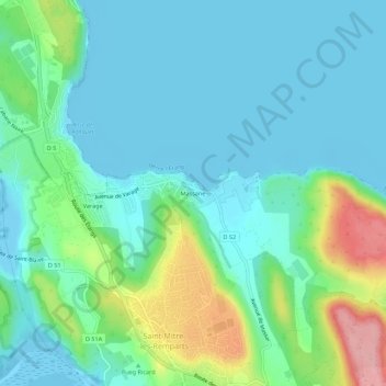Mapa topográfico Massane, altitud, relieve