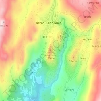 Mapa topográfico Castro Laboreiro, altitud, relieve