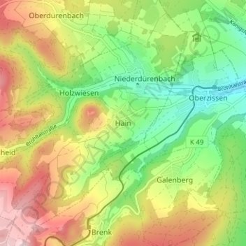 Mapa topográfico Hain, altitud, relieve