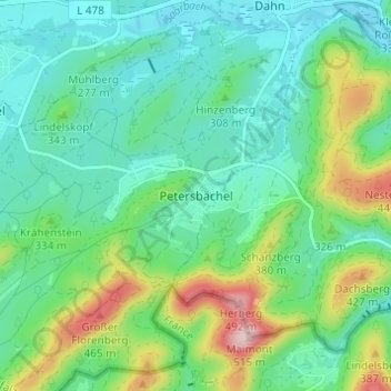 Mapa topográfico Petersbächel, altitud, relieve