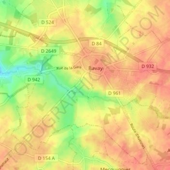 Mapa topográfico Louvignies, altitud, relieve