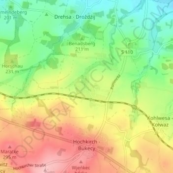 Mapa topográfico Pommritz, altitud, relieve