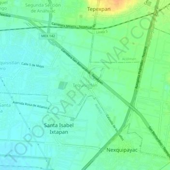 Mapa topográfico Tequisistlán, altitud, relieve