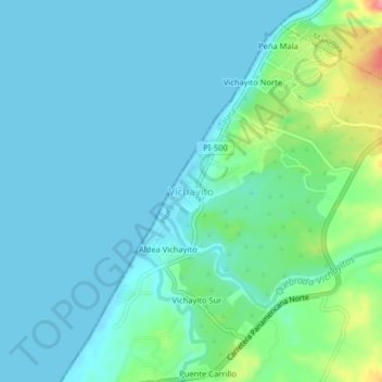 Mapa topográfico Vichayito, altitud, relieve