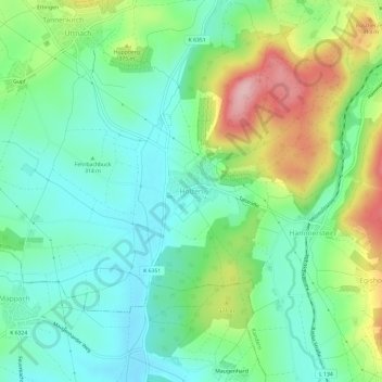 Mapa topográfico Holzen, altitud, relieve