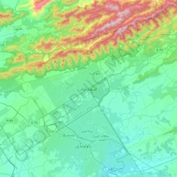 Mapa topográfico Islamabad, altitud, relieve
