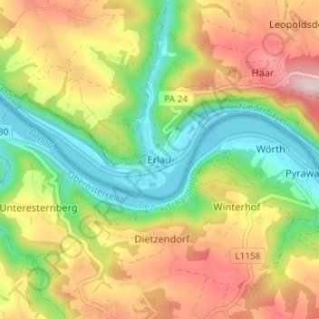 Mapa topográfico Erlau, altitud, relieve