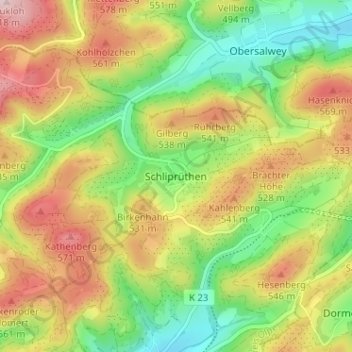 Mapa topográfico Schliprüthen, altitud, relieve