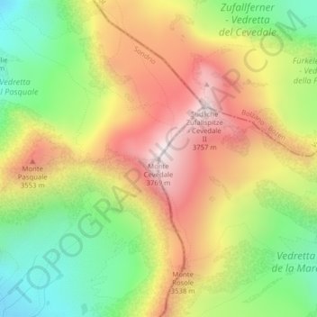 Mapa topográfico Monte Cevedale, altitud, relieve