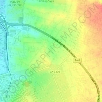 Mapa topográfico Espartina, altitud, relieve