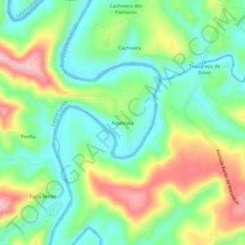 Mapa topográfico Alpercata, altitud, relieve