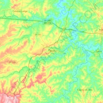 Mapa topográfico Tatuí, altitud, relieve