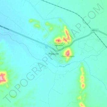 Mapa topográfico Pitiquito, altitud, relieve