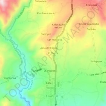 Mapa topográfico El Chorro, altitud, relieve