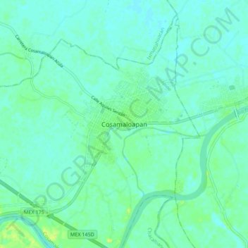 Mapa topográfico Cosamaloapan, altitud, relieve