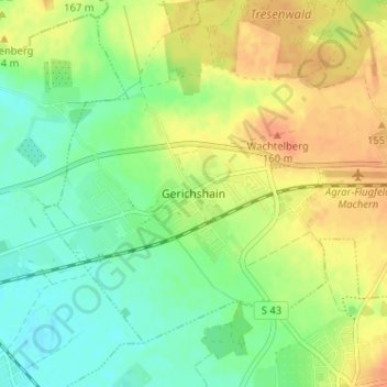 Mapa topográfico Gerichshain, altitud, relieve
